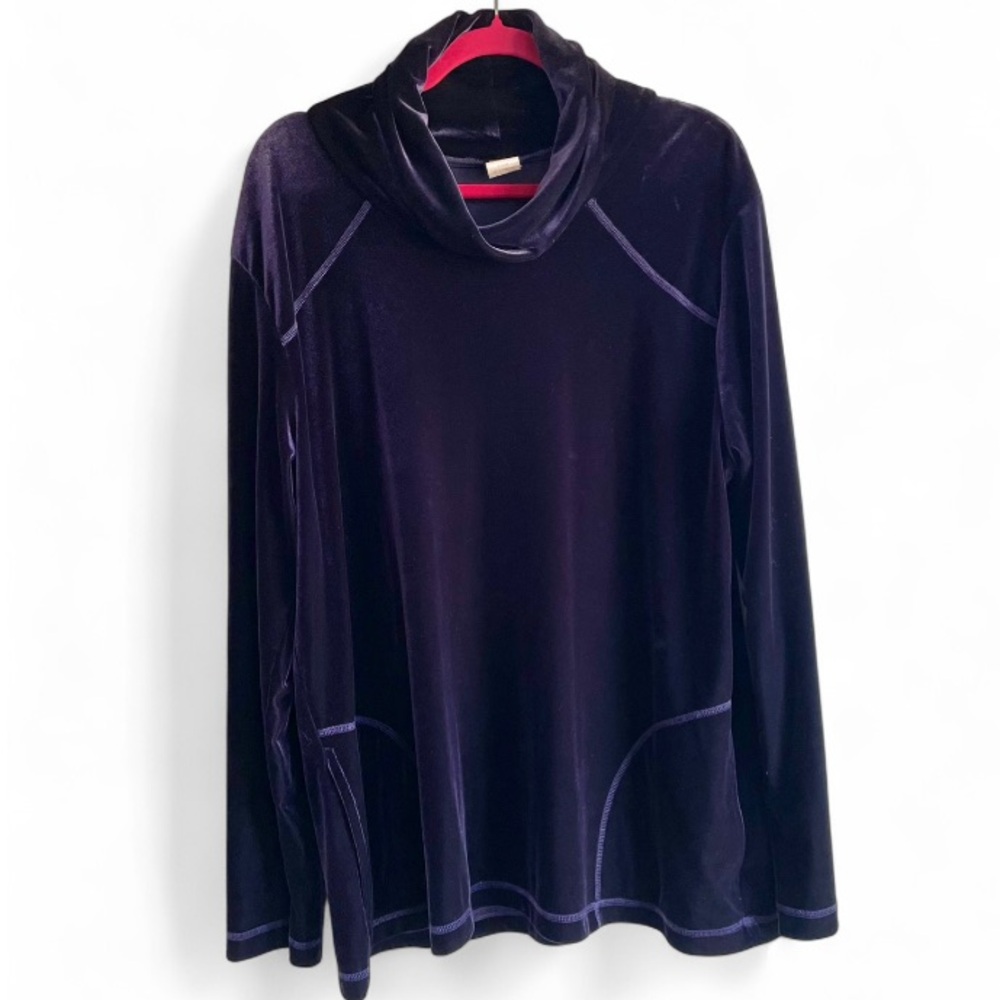 Gump's Dark Purple Velour Cowl Neck Sweatshirt With Pockets Size XL